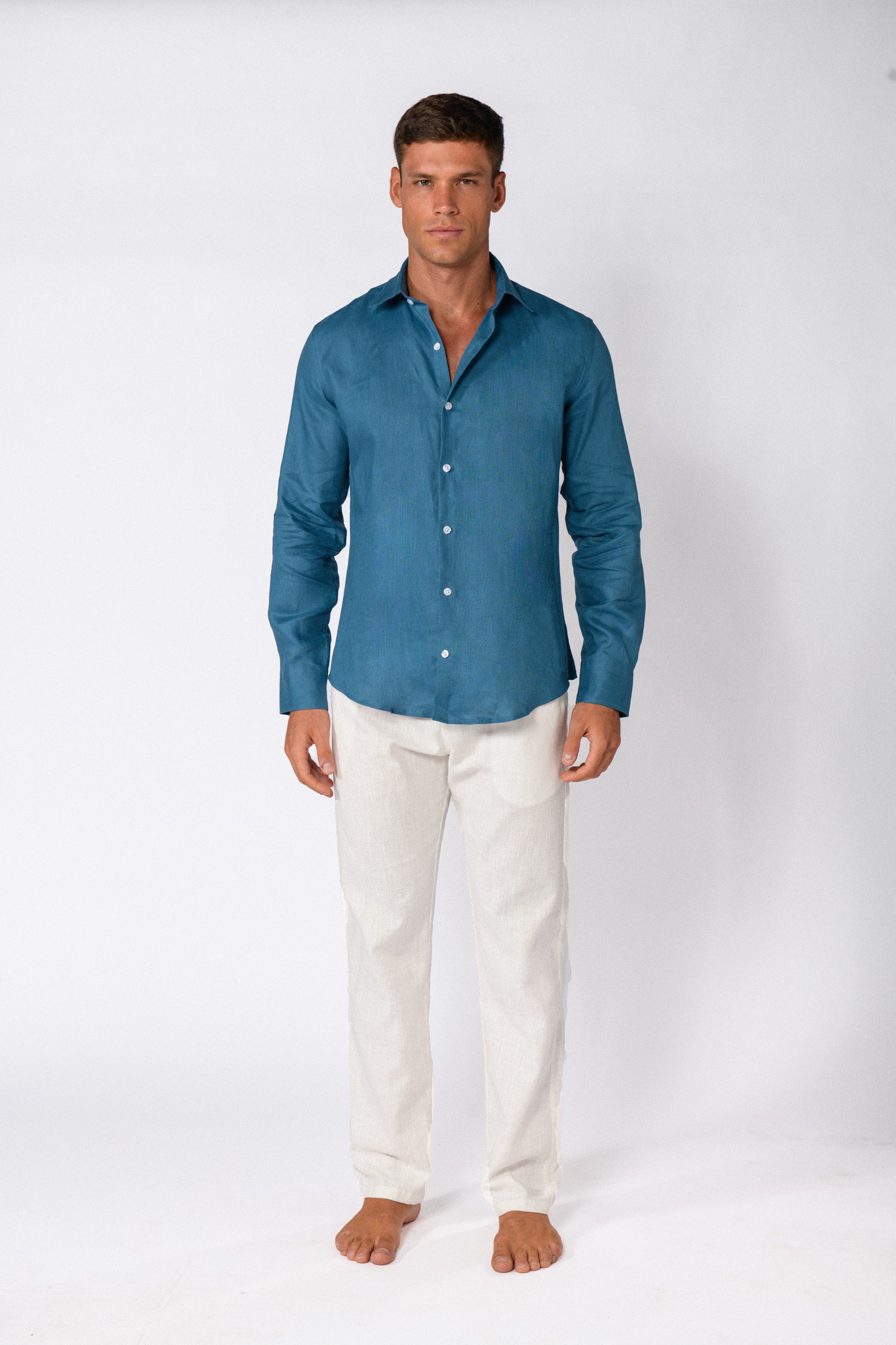 CHEMISE LIN BLEU PETROLE