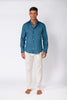 CHEMISE LIN BLEU PETROLE
