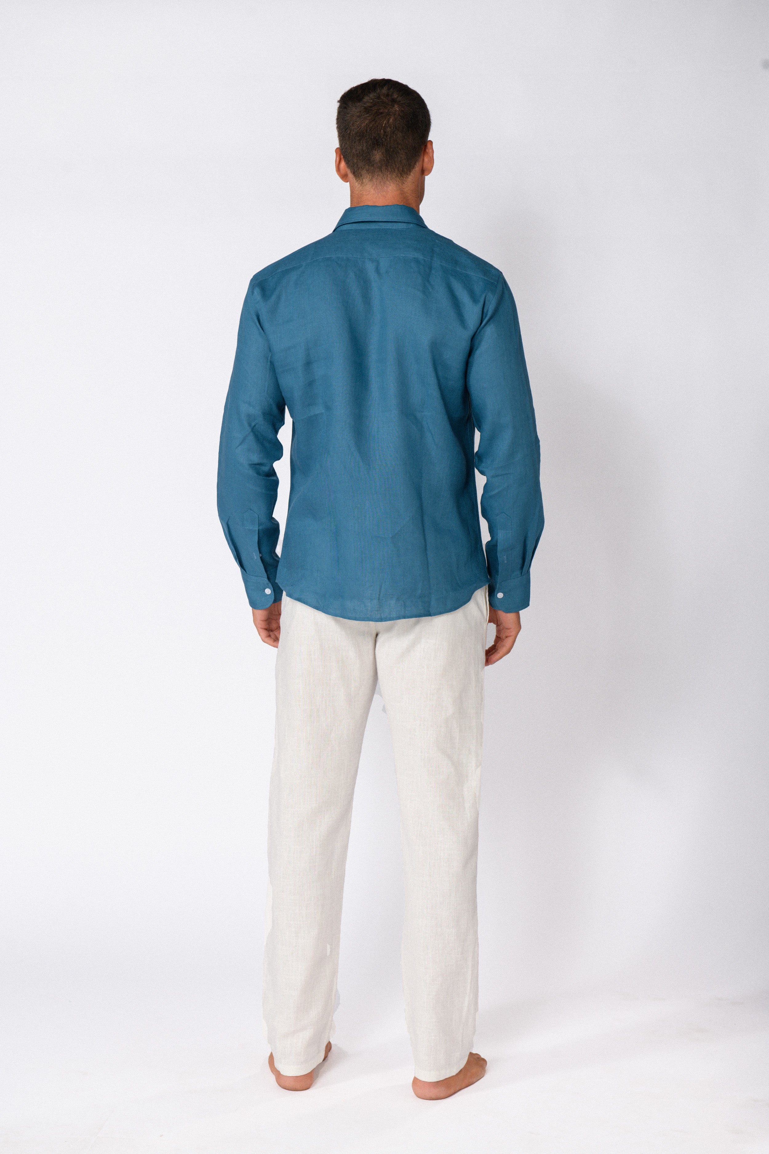 CHEMISE LIN BLEU PETROLE