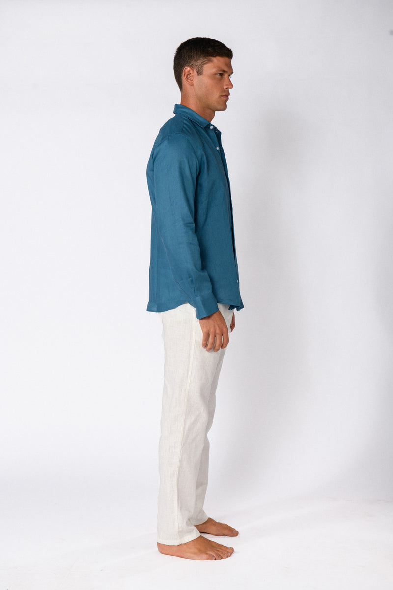 CHEMISE LIN BLEU PETROLE