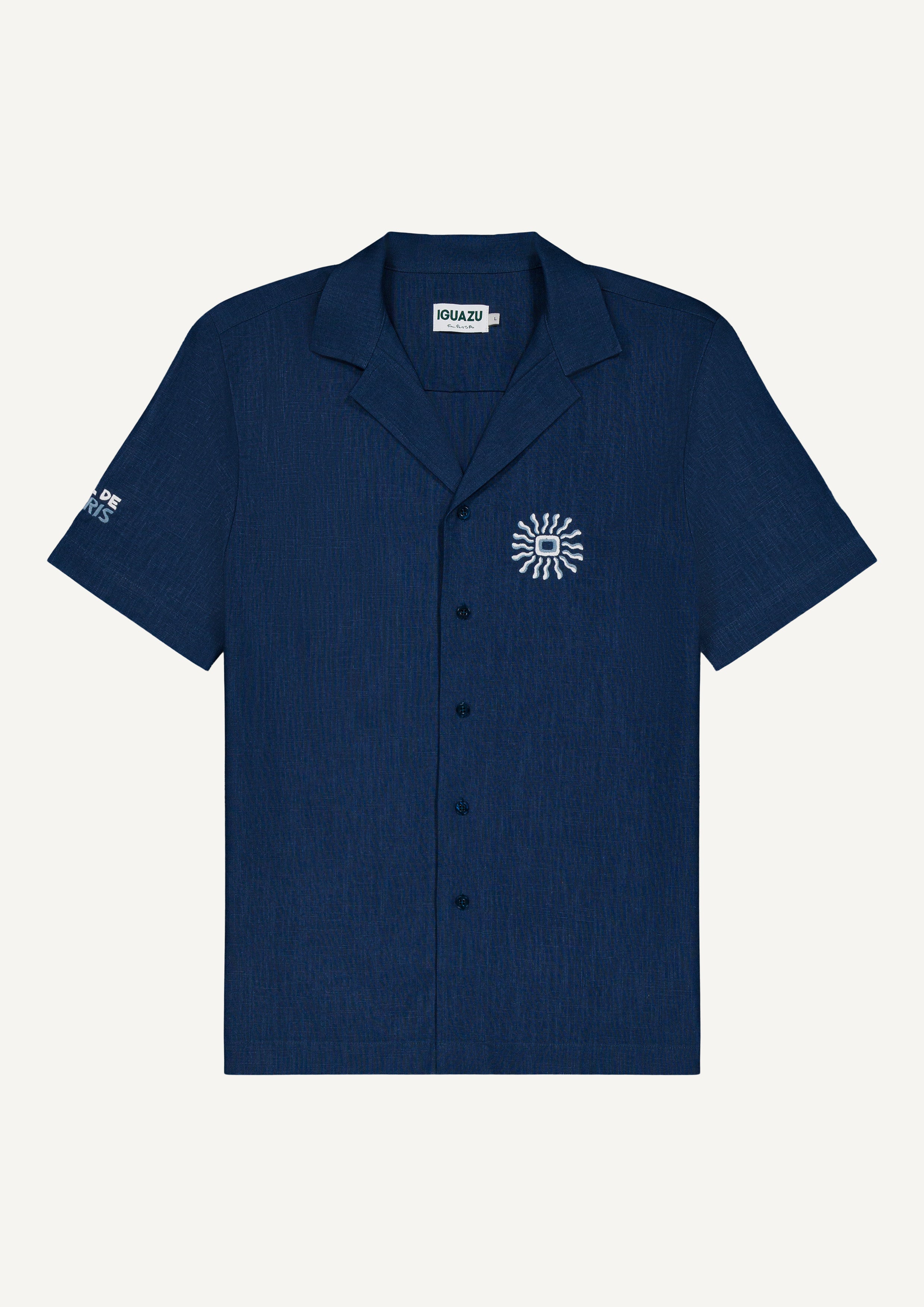 CHEMISETTE LIN - BLEU MARINE BRODEE