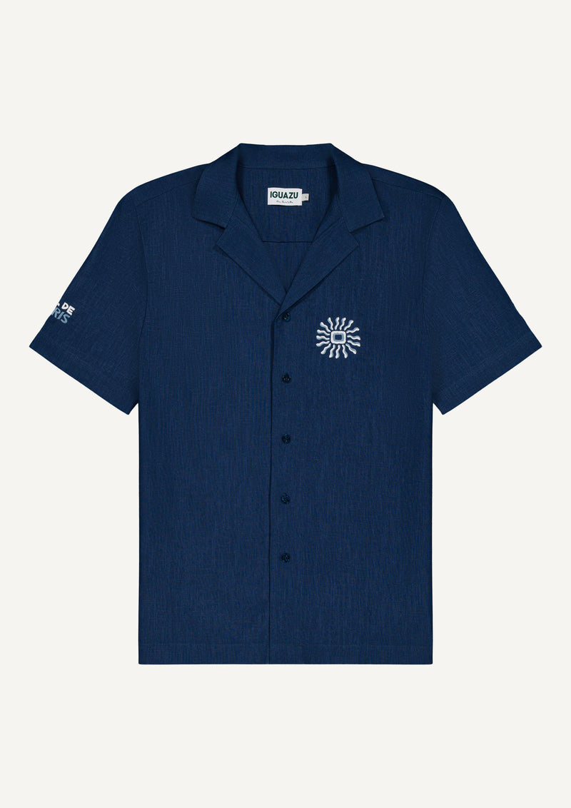 CHEMISETTE LIN - BLEU MARINE BRODEE