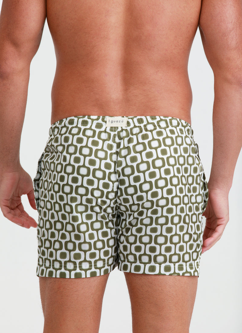 Faguo Mimizan Swim Shorts in Patterned Kaki