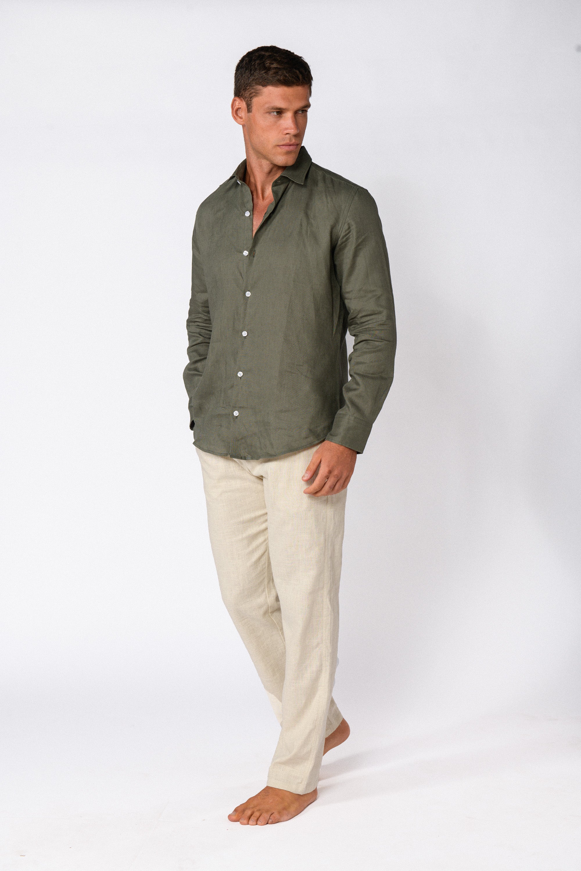 CHEMISE LIN KAKI